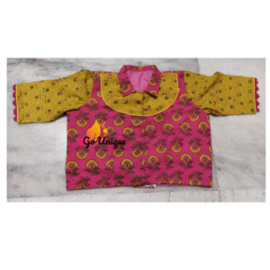 Pink Yellow Ajrak Blouse With Collar Front