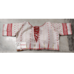 White Jamdani Blouse With Red White Sleeves Back Open 1