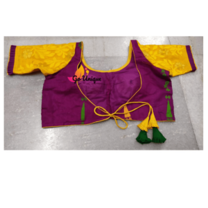 Purple Jamdani With Yellow Sleeves Back Lace 1