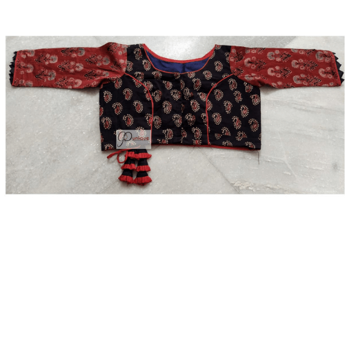 Black Ajrak With Red Flower Brownisg Red Sleeves Red Crisscross 2