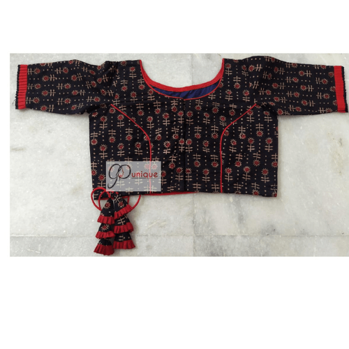 Black Ajrak With Red Flower Red Crisscross 1