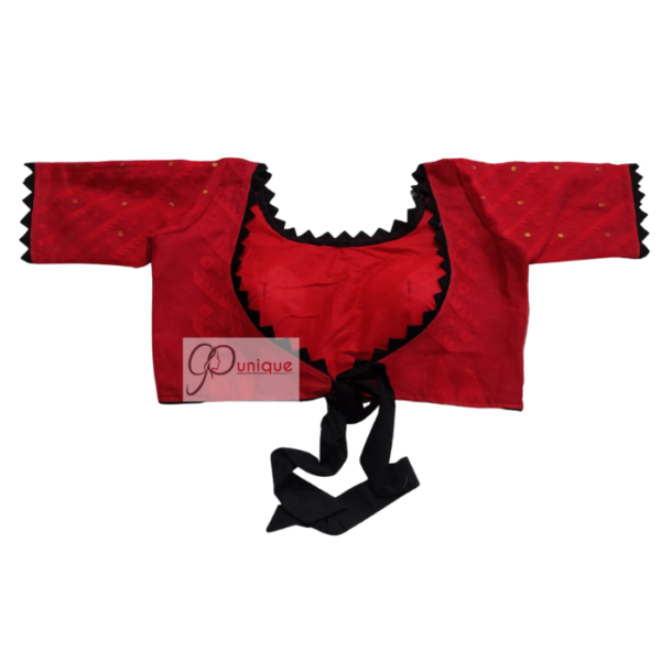 Red Jamdani With Black Lace And Frill Blouse 2