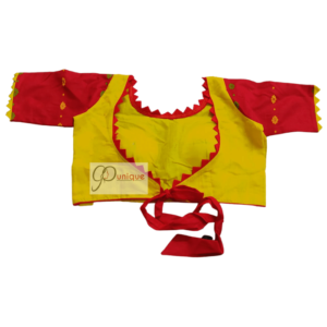 Yellow Jamdani With Red Sleeves And Yelow Frill 1