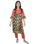 Black Flower Motive Jamdani With Red Ikkat Dress 1