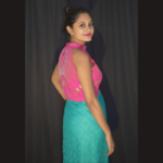 Magenta Jamdani With Sea Green Jamdani Sleeveless Dress 2