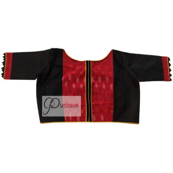 Red Ikkat With Black Khadi Glass Sleeves Blouse 1