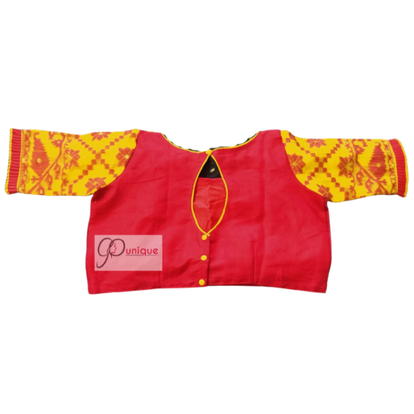Red Jamdani Body With Red Yellow Jamdani Sleeves 1