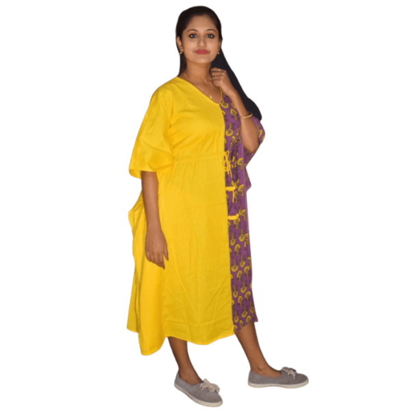 Yellow Khadi With Purple Ajrak Half Half Kaftan 4