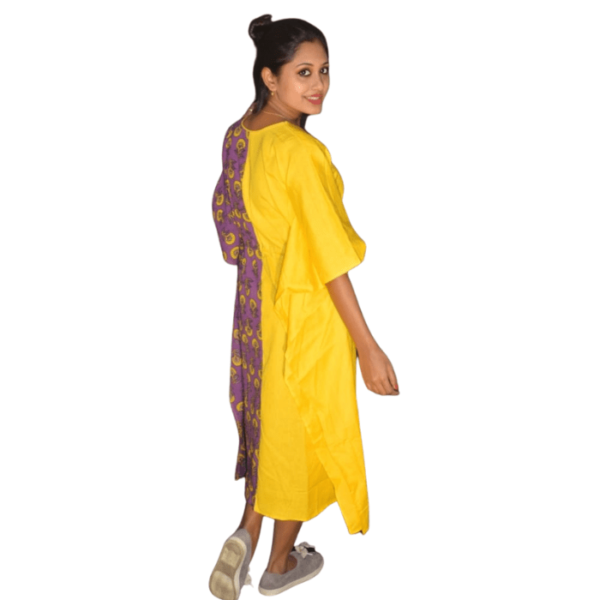 Yellow Khadi With Purple Ajrak Half Half Kaftan 5