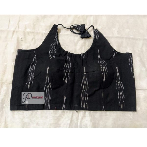 black ikkat sleeveless blouse with white work1