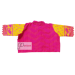 Pink Cotton Silk Body With Yellow Pink Jamdani Sleeves With Pink Collar Blouse 1
