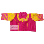 Pink Cotton Silk Body With Yellow Pink Jamdani Sleeves With Pink Collar Blouse