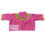 Pink Jamdani With Yellow And Green Neck Design And Pink Collar Blouse