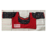 Red Cotton Silk Body With Black Ajrak Sleeves And Neck Design Blouse