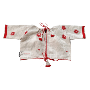 White Jamdani With Red Flower Work Blouse
