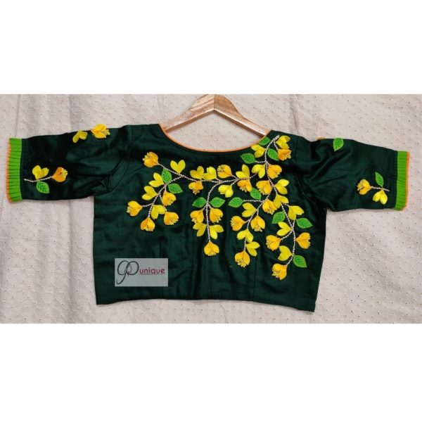 green cotton silk with kagoj full 3d embroidery blouse2