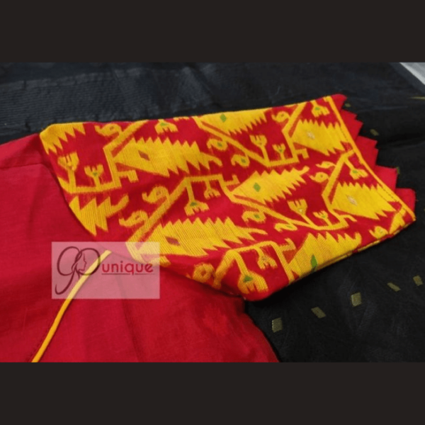 Red Jamdani Body With Yellow Red Jamdani Sleeves Blouse 2