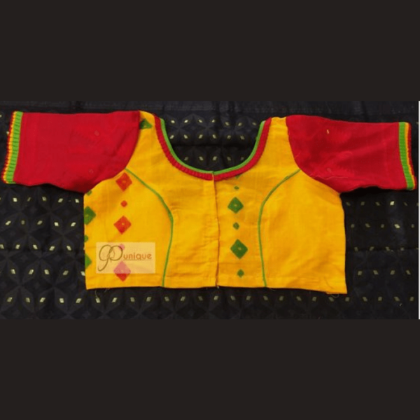 Yellow Jamdani Body With Red Jamdani Sleeves Blouse 1