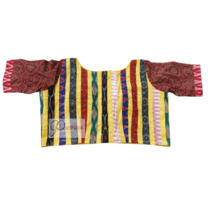 Yellow Khadi Body With Multi Fabric Mixed Back Design Cotton Blouse 1