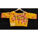 yelow cotton silk with kagoj full 3d embroidery blouse1
