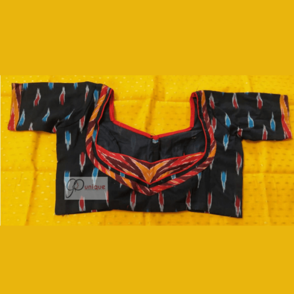 Black Ikkat Blouse With Blue Red Design Blouse 1