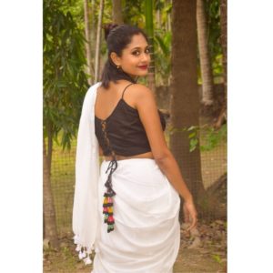 black khadi with multi fabric latkan sleeveless blouse(1)
