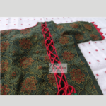 Green Ajrak Blouse With Red Piping And Frill 2