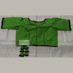 Green Jamdani Body With Black Crisscross And Frill 1