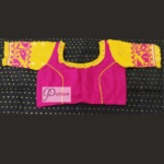 Pink Jmdani Body With Pink Yellow Jamdani Sleeves Blouse 1
