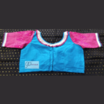 Sky Blue Jamdani Body With Pink Jamdani Sleeves And Neck Frill Blouse(1)