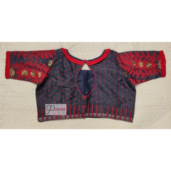 grey red jamdani with red frill blouse1