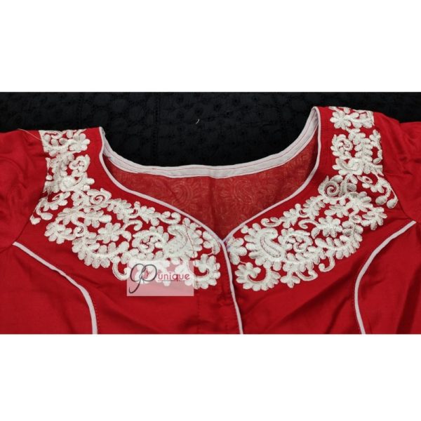 red white embroidery blouse with frills 3