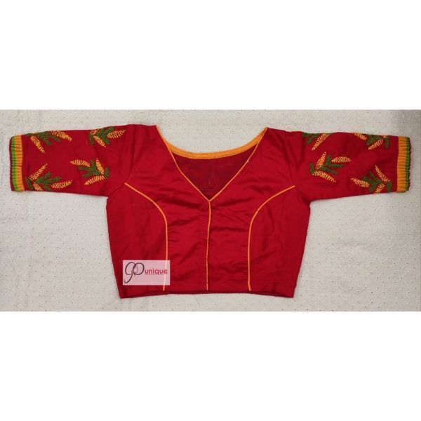 red yellow green hand embroidery blouse with frills 3