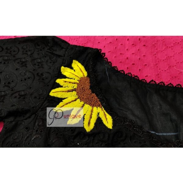 black hakoba with sunflower hand embroydery with lace blouse3