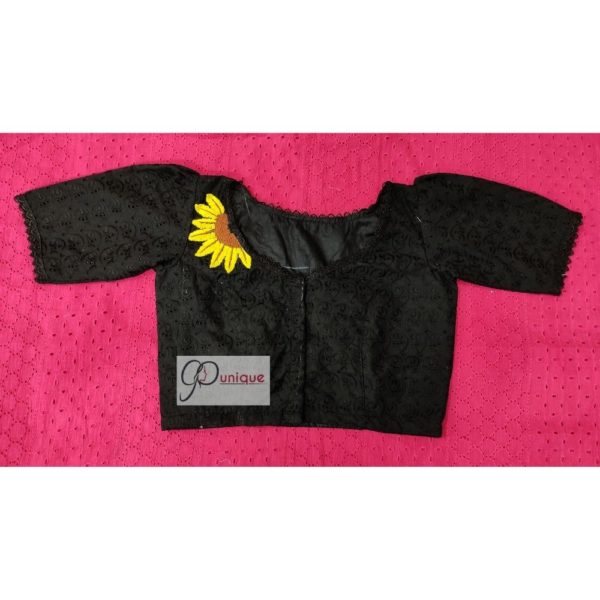 black hakoba with sunflower hand embroydery with lace blouse4