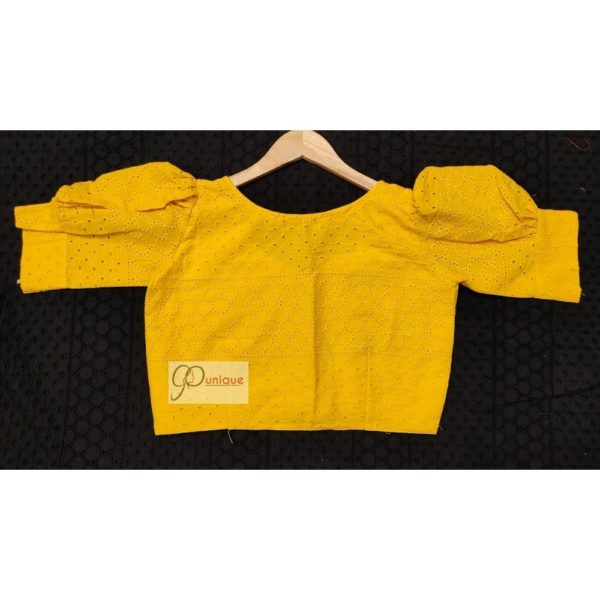 yellow hakoba with hand embroidary with puff sleeves blouse desine6