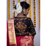 black floral motif aari embroidery blouse design4