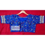 blue floral motif maggam blouse design3