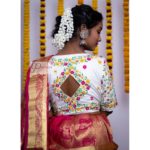 white floral motif aari embroidery blouse design