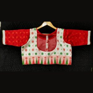 red white cotton soft jamdani blouse design