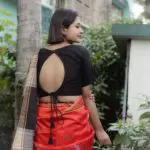 black cotton silk backless blouse with latkan