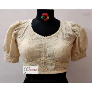 off white hakoba with crochet lace blouse with latkan