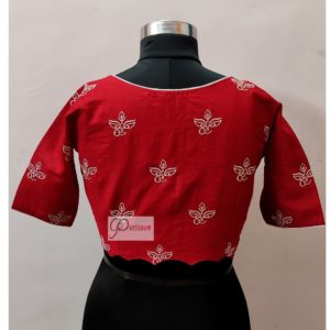 red white cotton durga embroidery blouse design 1