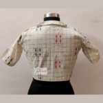 white check khadi with red black weaving with red show button blouse1