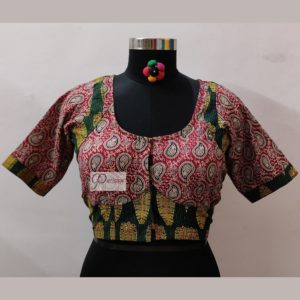 gerrn and red ajrak katha stich blouse design