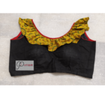 Black Glossy Cotton With Yellow Ajrak Frill Blouse 2