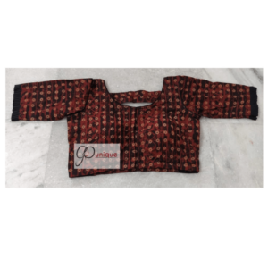 Brown Yellow Ajrak Blouse With Back Open Front