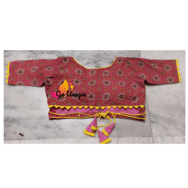 Pink Ajrak Blouse With Lace Back