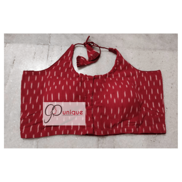 Red Ikkat Sleeveless Blouse With White Dot Front