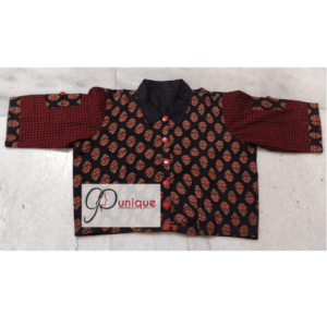 Black Ajrak With Brown Sleeves And Black Collar 1